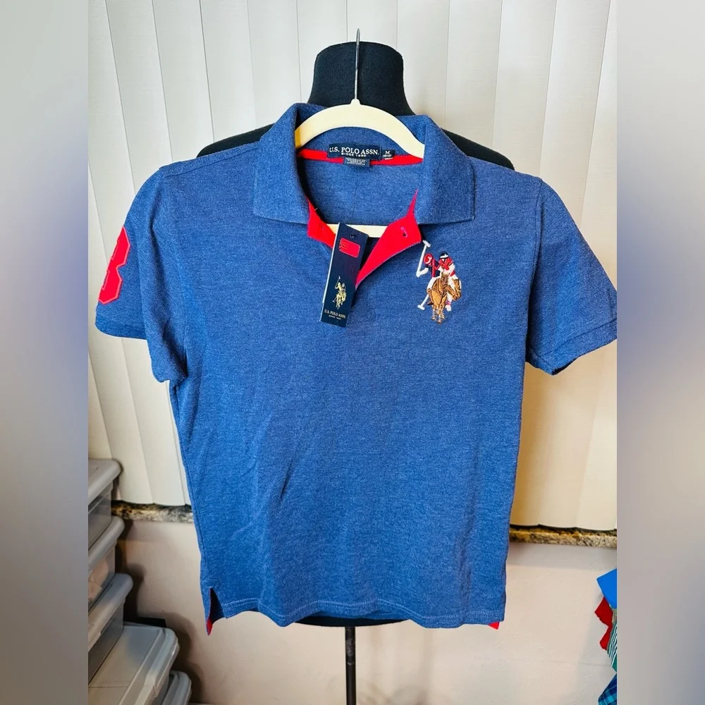 US Polo Assn Collared Polo Shirt Blue Boys Preppy Size Medium 10-12 New